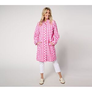 Isaac Mizrahi Live! Women's Jacket Sz L Gingham Button Front Car Pink A637029